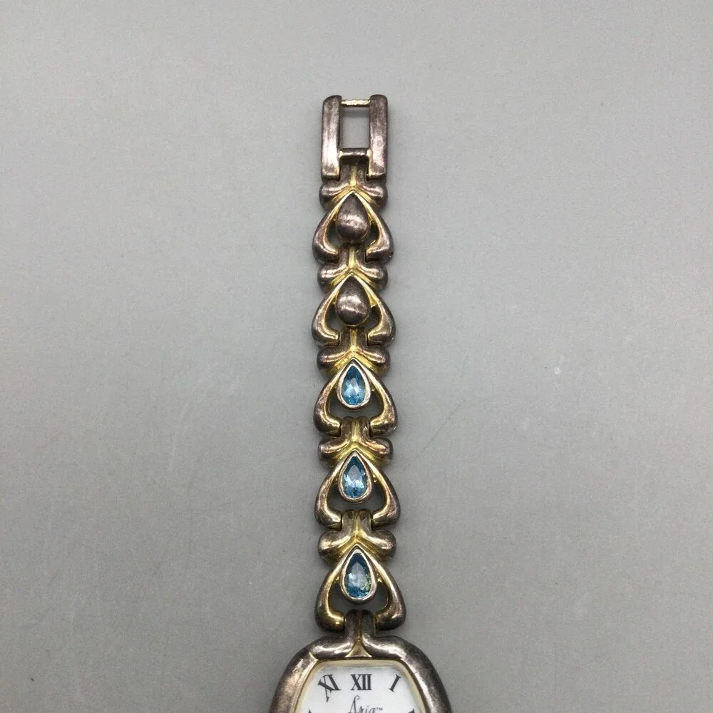 Aria Womens Watch 20mm Sterling Silver MOP Dial Blue Bracelet New Battery 6.5
